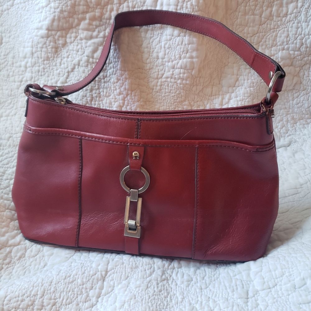 Etienne Aigner red leather purse w/silver-tone hardware